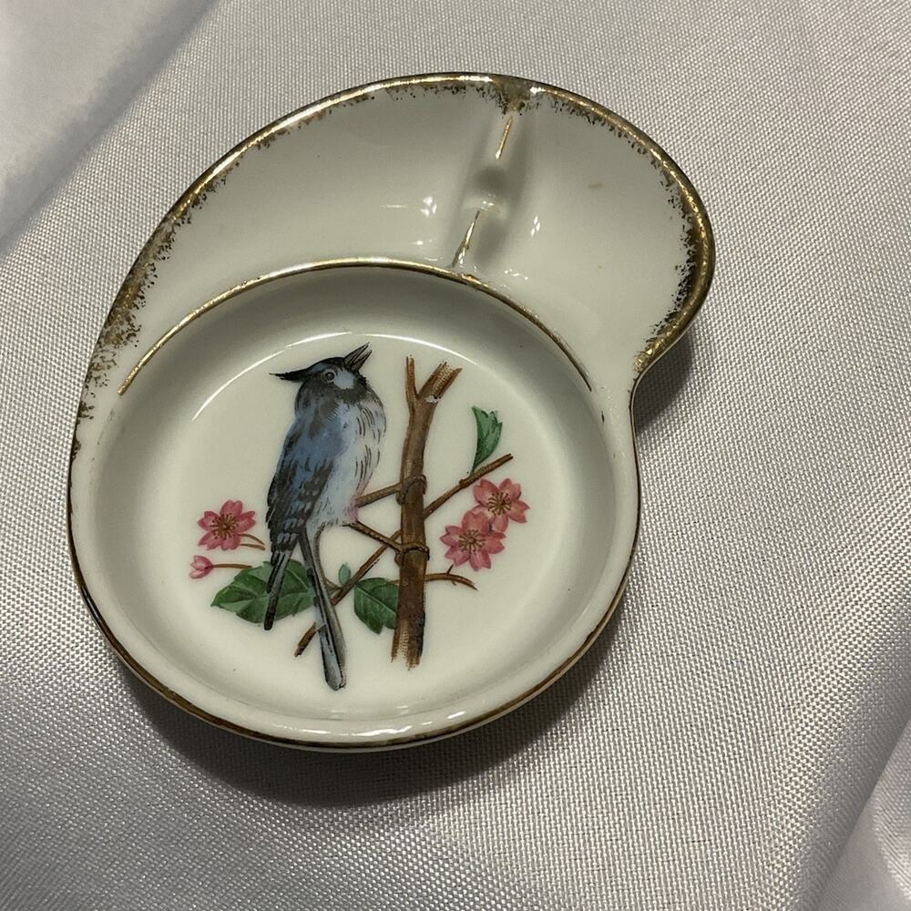 Vintage Enesco 1970s Import Ashtray w/Gold trim-Adorable Bird painted 4 1/4"Long